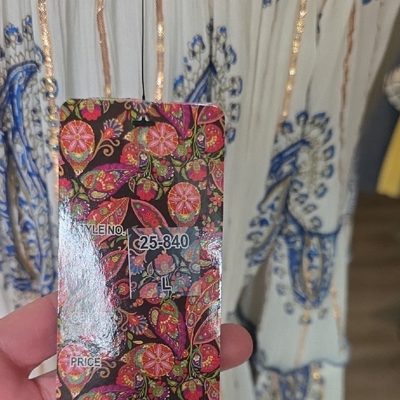 White & Navy Paisley Tiered Maxi Dress with Tie Front - Picture 5 of 6